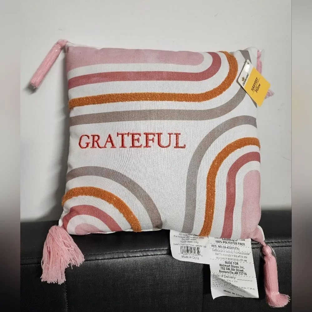Nwt Boho Grateful Rainbow Pillow with tassels, Size 12